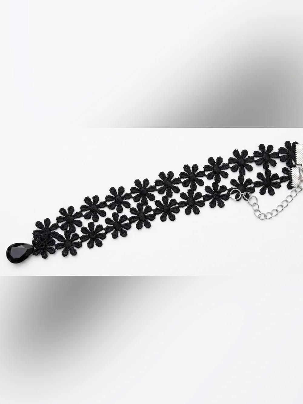 Black Floral Lace Choker Necklace with Teardrop Pendant